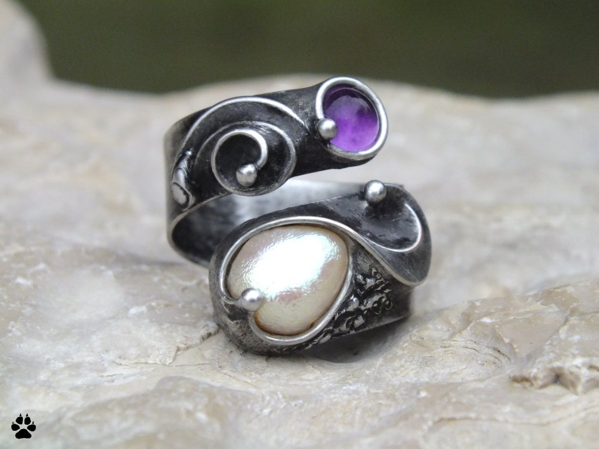 Perlové srdíčko - ametyst, říční perla