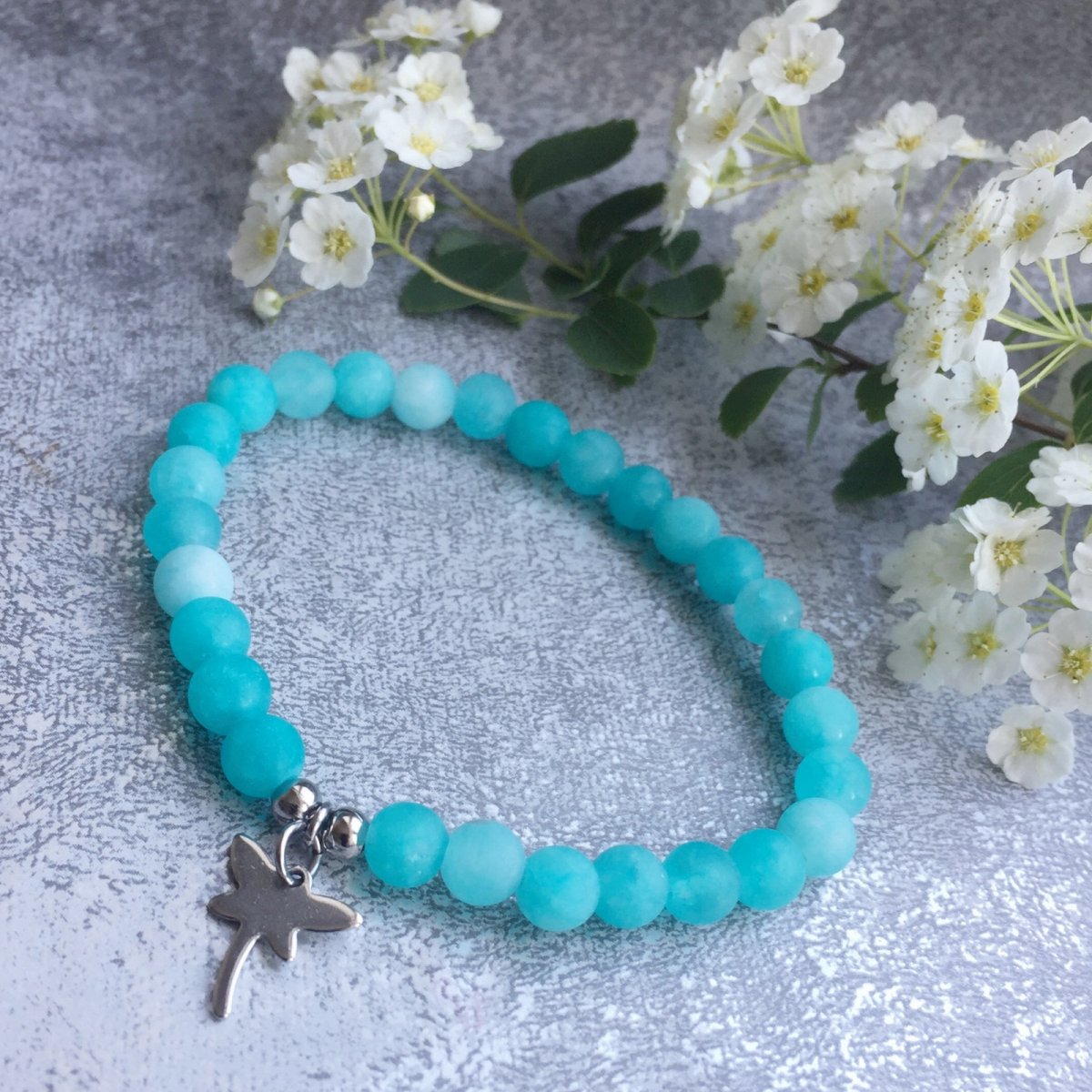 Amazonit s vážkou S.Steel - náramek