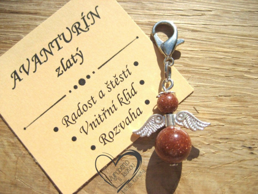 PŘÍVĚSEK - ANDĚL - MINERÁL  AVANTURÍN ZLATÝ