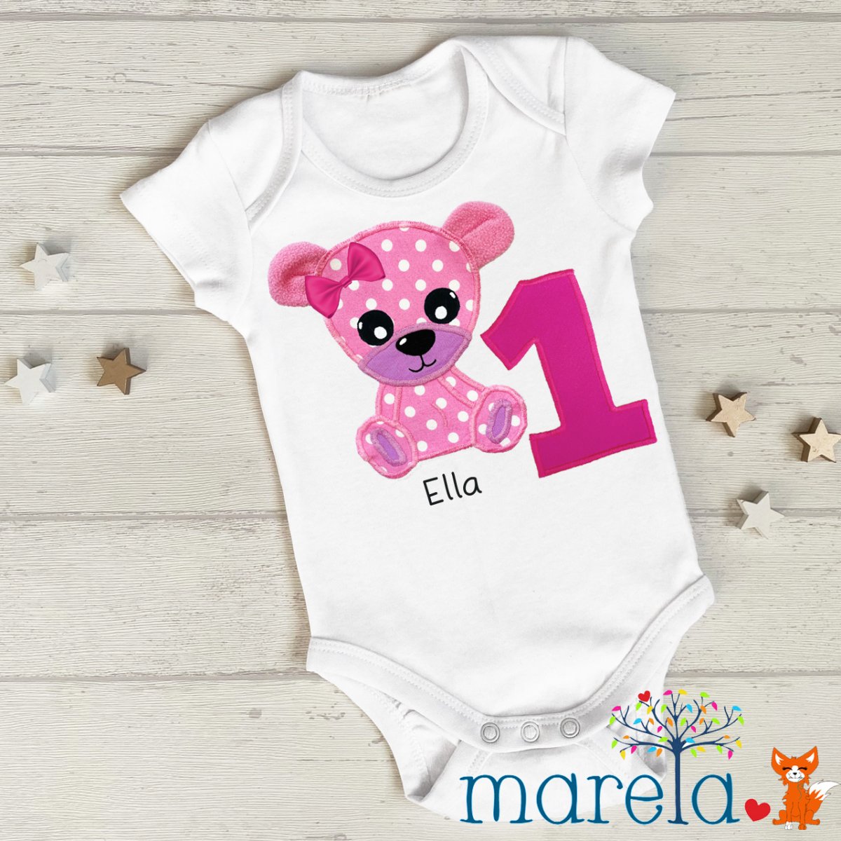 Body první narozeniny s růžovým medvídkem