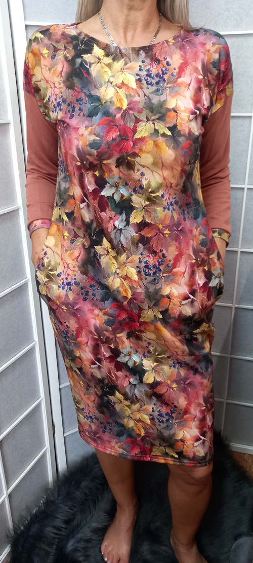 Šaty s kapsami - listy (teplákovina) 