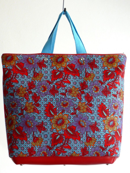 Handbag 'BasketOfRoses'/Red&SkyBlue
