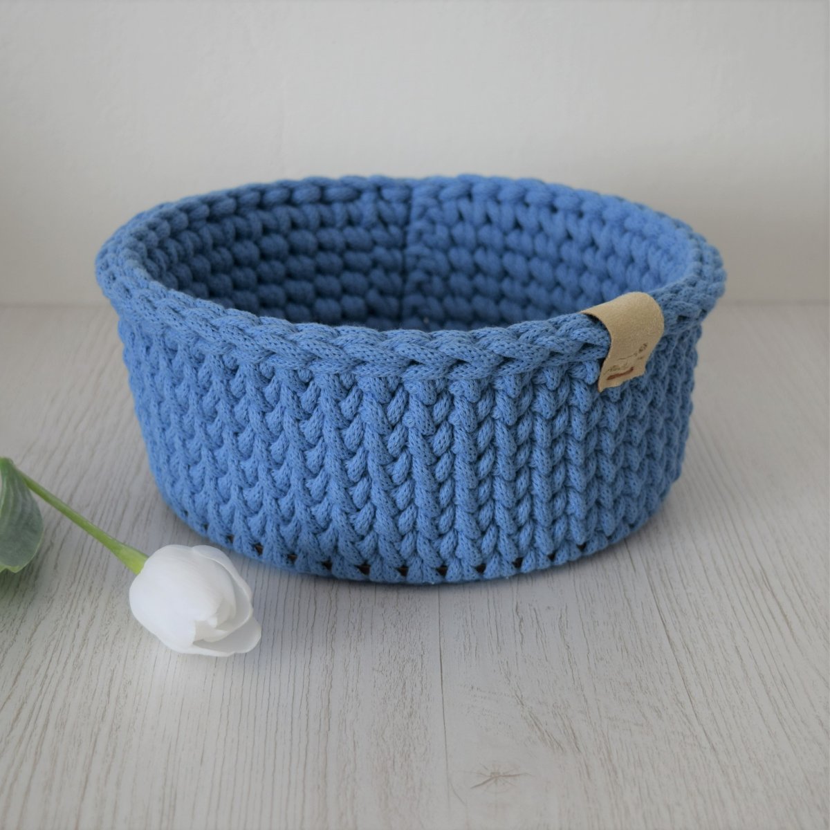 Košík kulatý - modrý jeansový