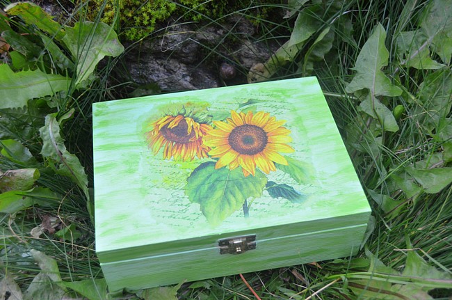 Krabička na čaj - 6 přihrádek - slunečnice