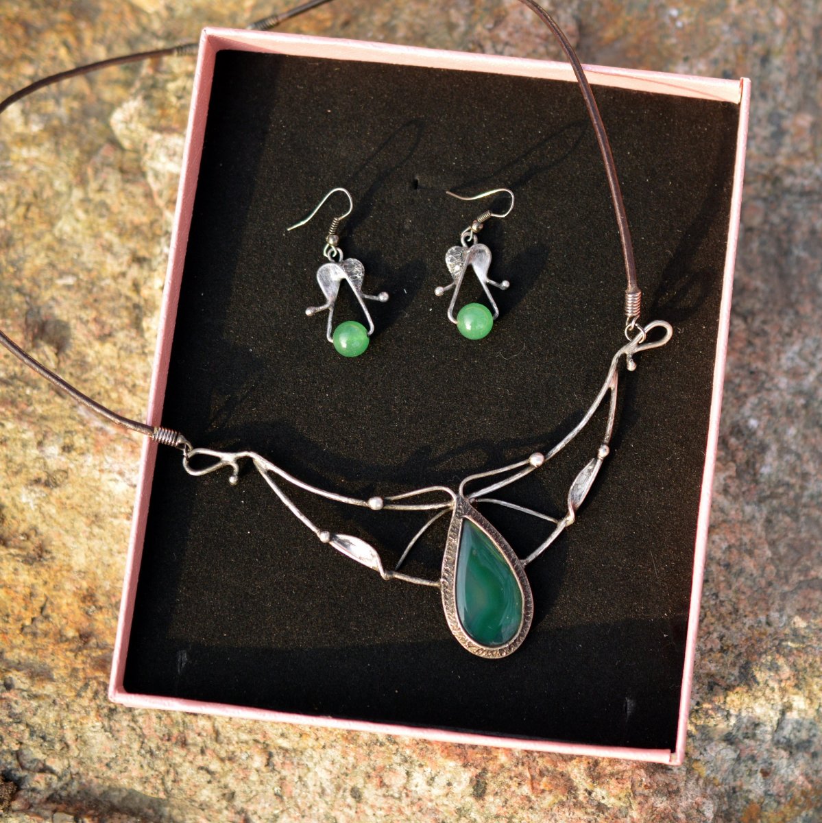 Achátová kapka + náušnice