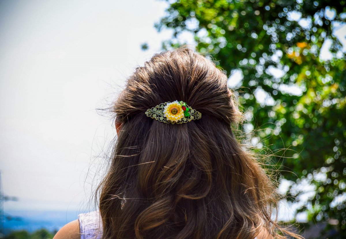 Slunečnice s beruškou - spona do vlasů