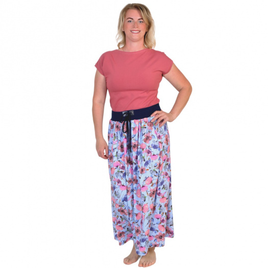 Řasená maxi sukně FEMI / růžové květy, vel. S - XL