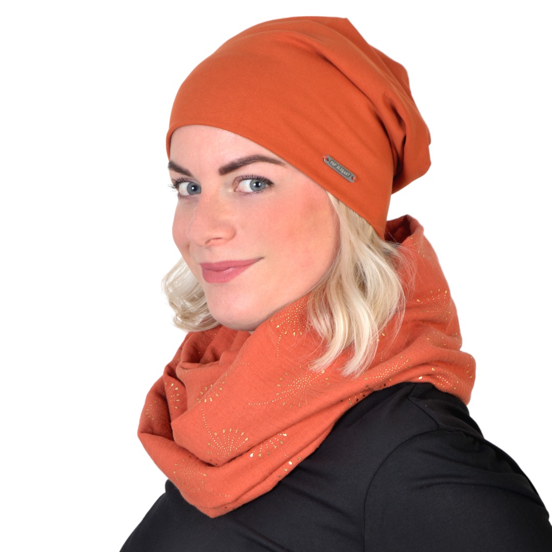 Tunelová šála, mušelín - LALA / cihlová, zlatá