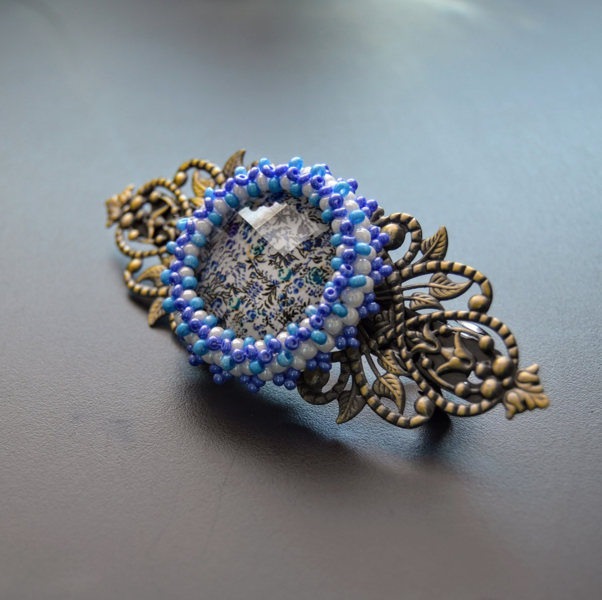 Modro-bílé - spona do vlasů