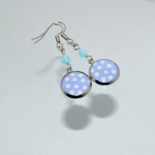 Náušnice - modré s puntíky