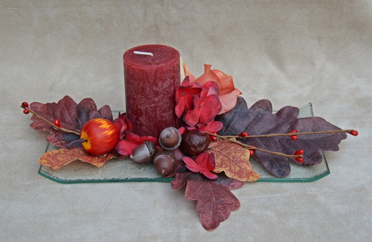 podzimní svícen na skle 