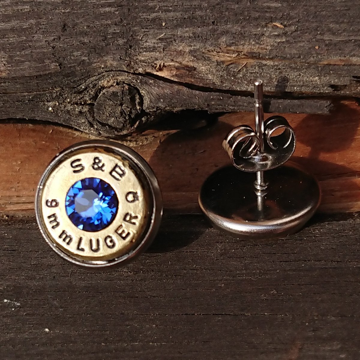 Náušnice z nábojnic, chirurgická ocel, Swarovski