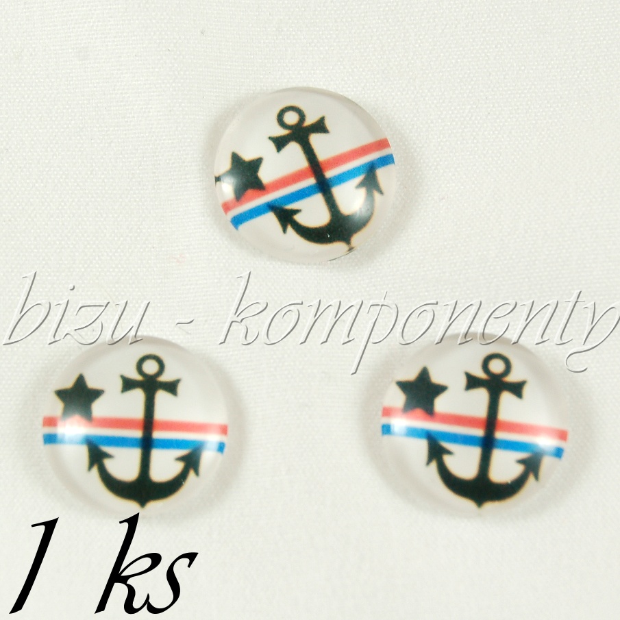 Skleněný kabošon kotva se severkou, 16 mm (35 2513)