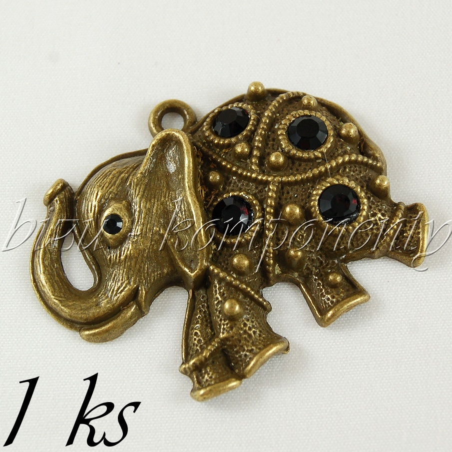 Běžící slon s černými šatony, bronzová barva (02 1092)