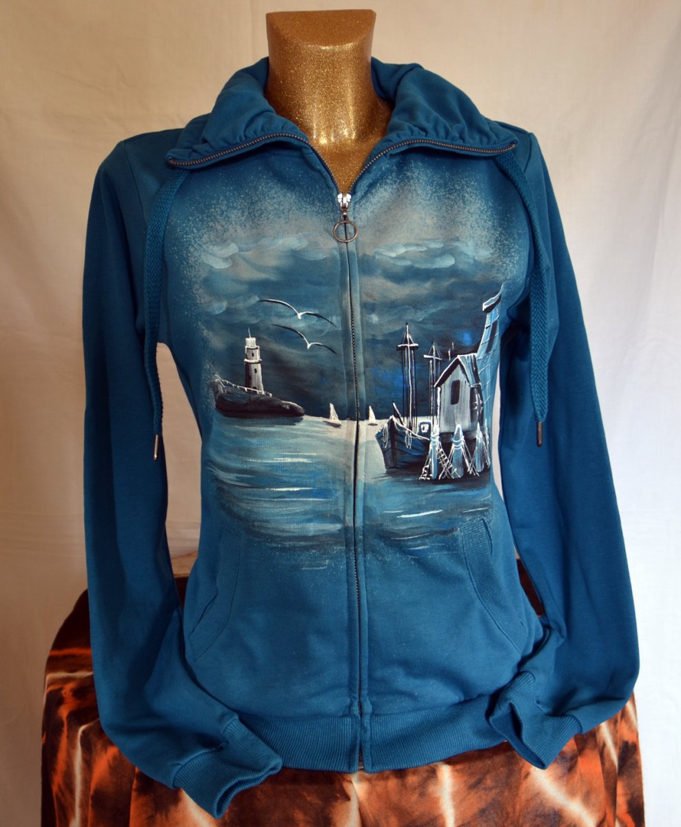 Tyrkysová mikina přístav a maják