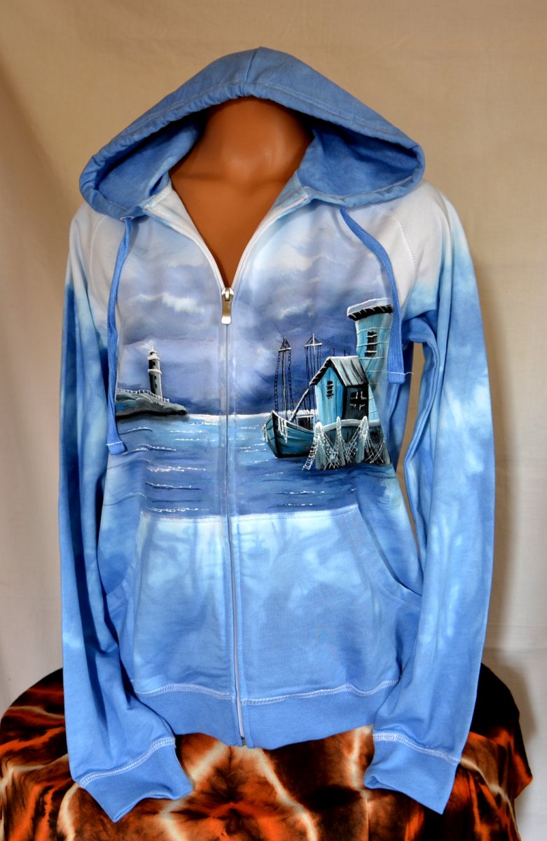 Modrá mikina s loďkami - REZERVACE