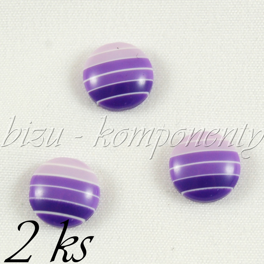 Fialový pruhovaný kabošon, 10 mm, 2 ks (35 0075)