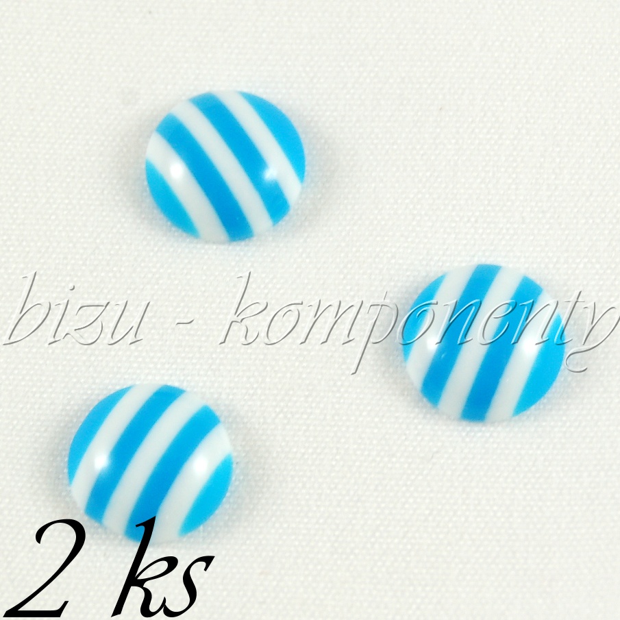 Modro-bílý pruhovaný kabošon, 10 mm, 2 ks (35 0090)