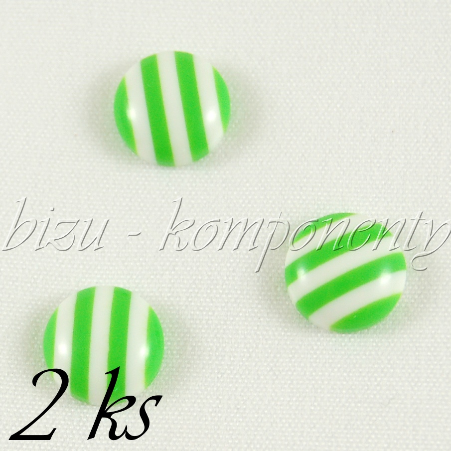 Zeleno-bílý kabošon, 10 mm, 2 ks (35 0103)