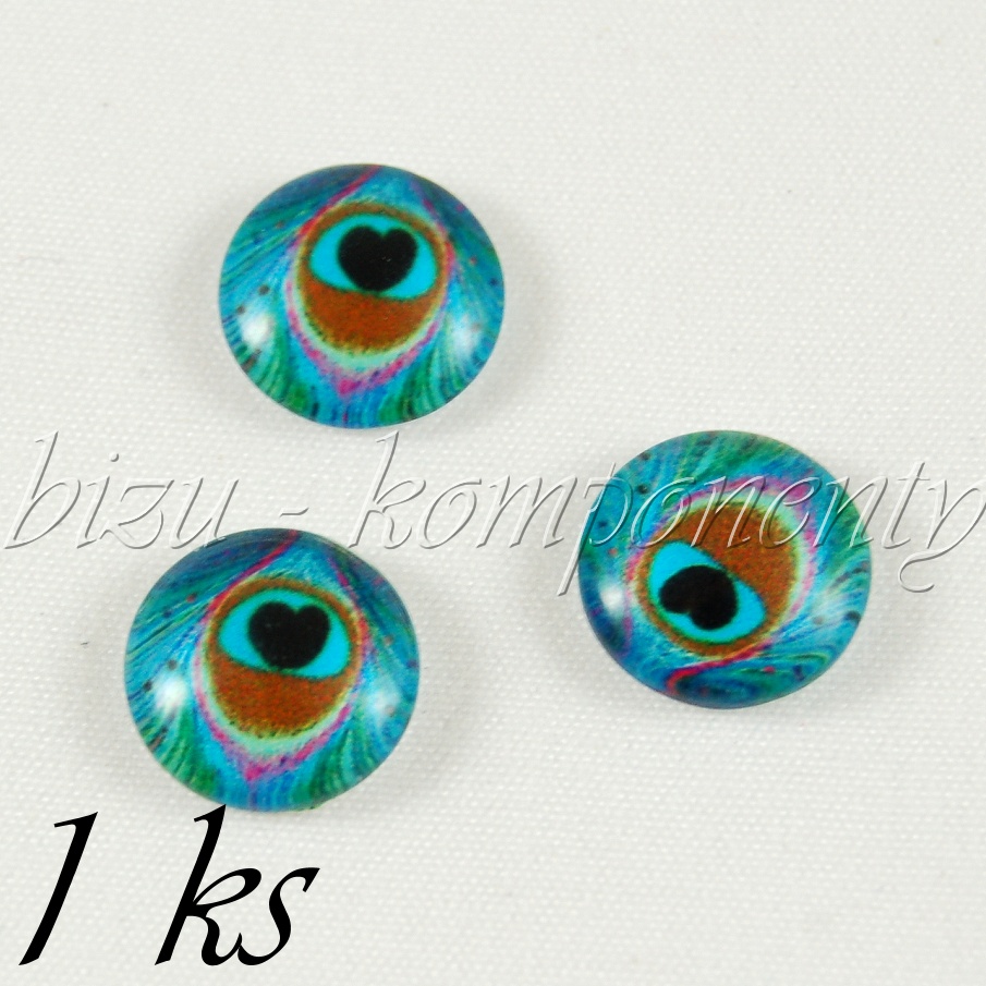 Skleněný kabošon paví pero, 12 mm (35 2524)