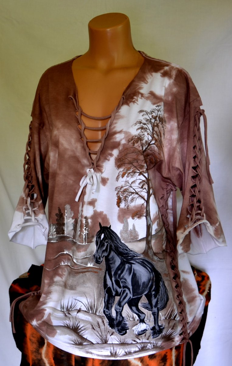 Hnědé prostříhané tričko s vraníkem 3XL