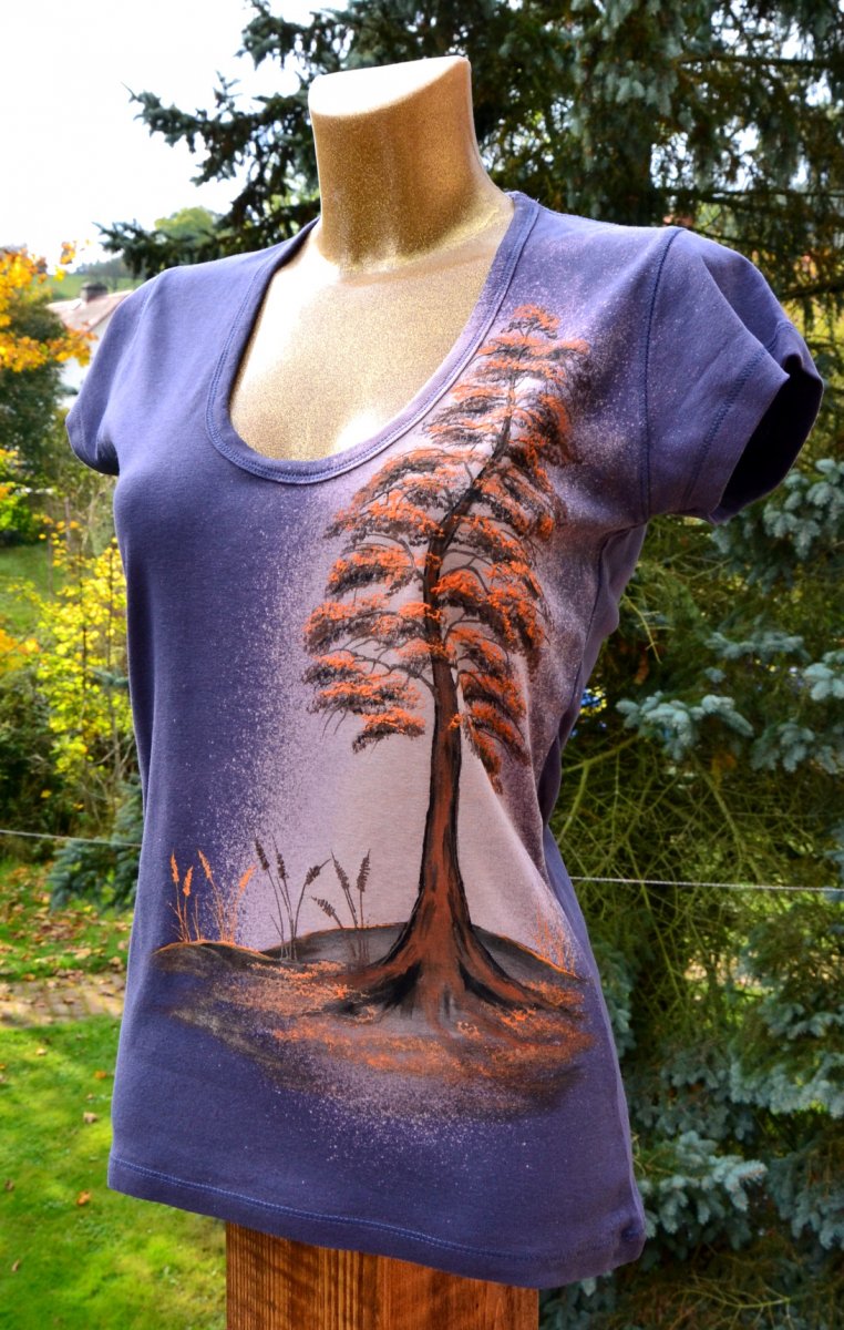 Šedé tričko s podzimním motivem, M