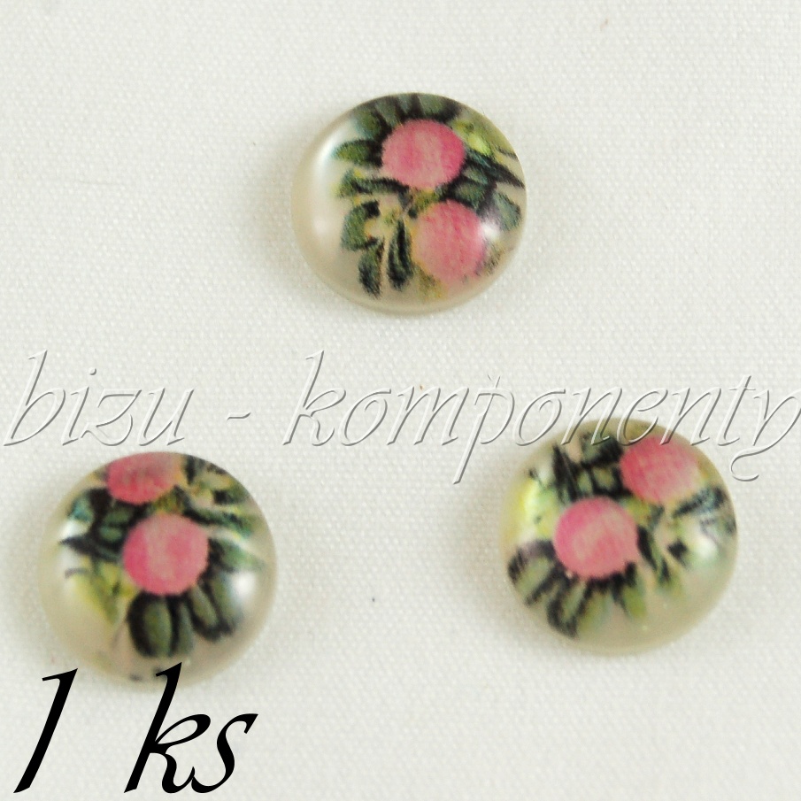 Kabošon se dvěma růžovými květy, 12 mm, 1ks (35 0114)