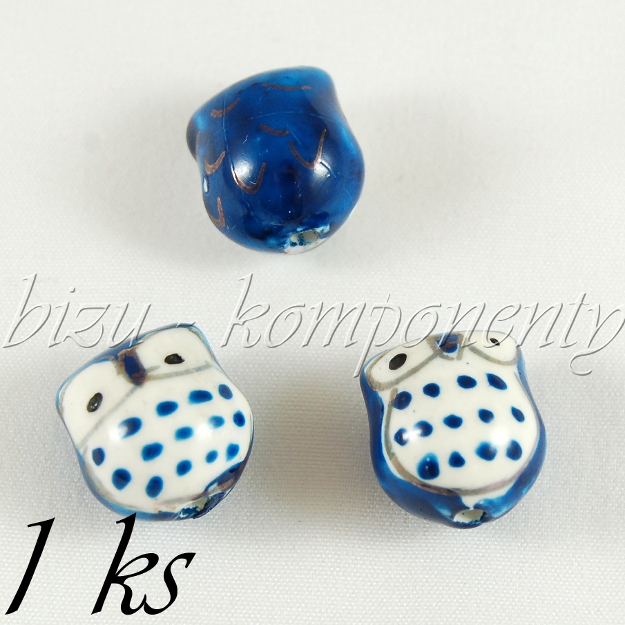 Keramický korálek modrá ocelová sova (01 0397)