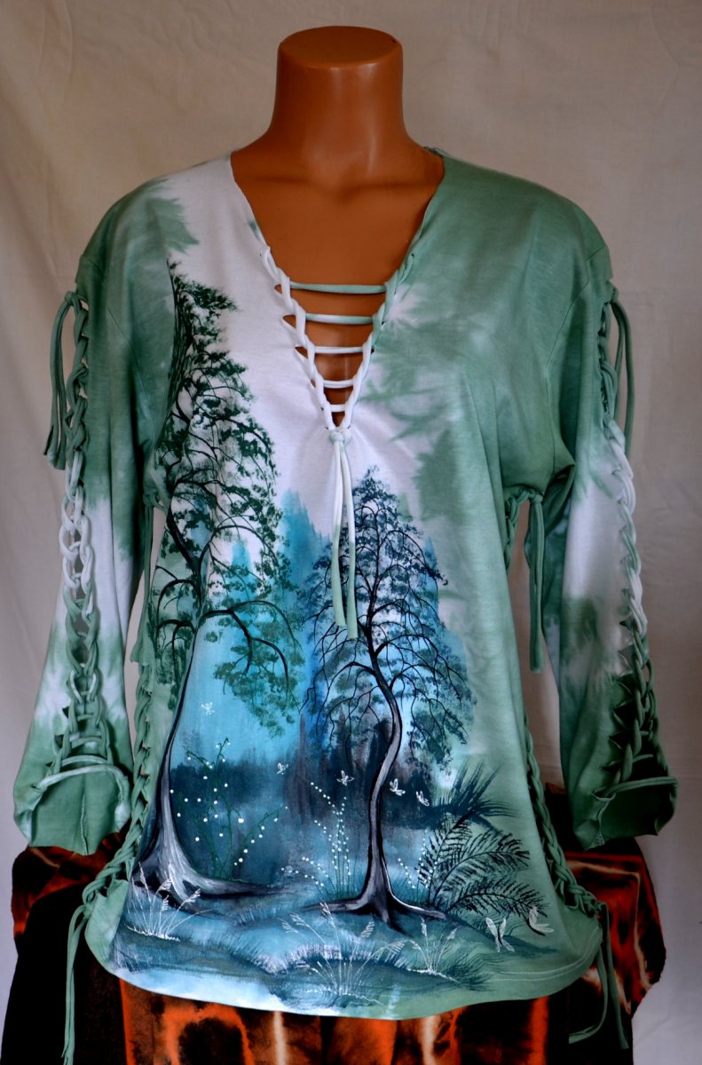 Zelené prostříhané tričko Tajemný les, 2XL