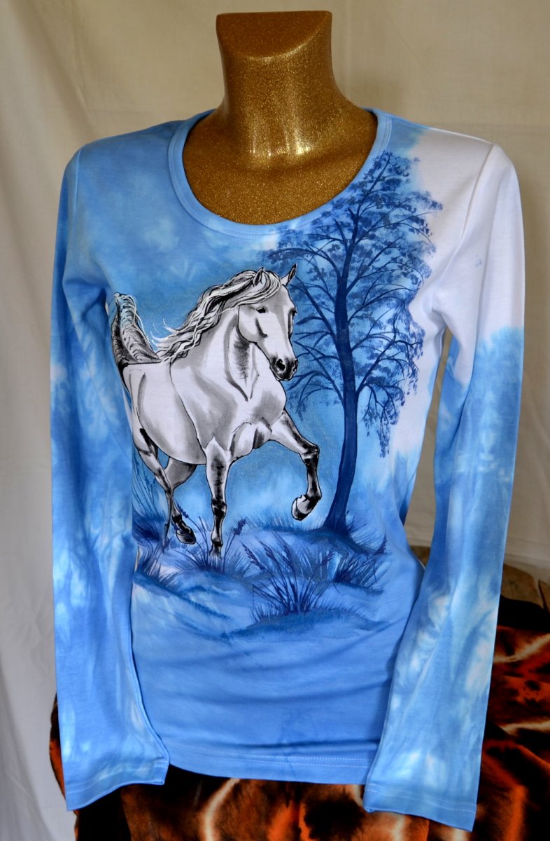 Modré tričko s běloušem - dlouhý rukáv, S