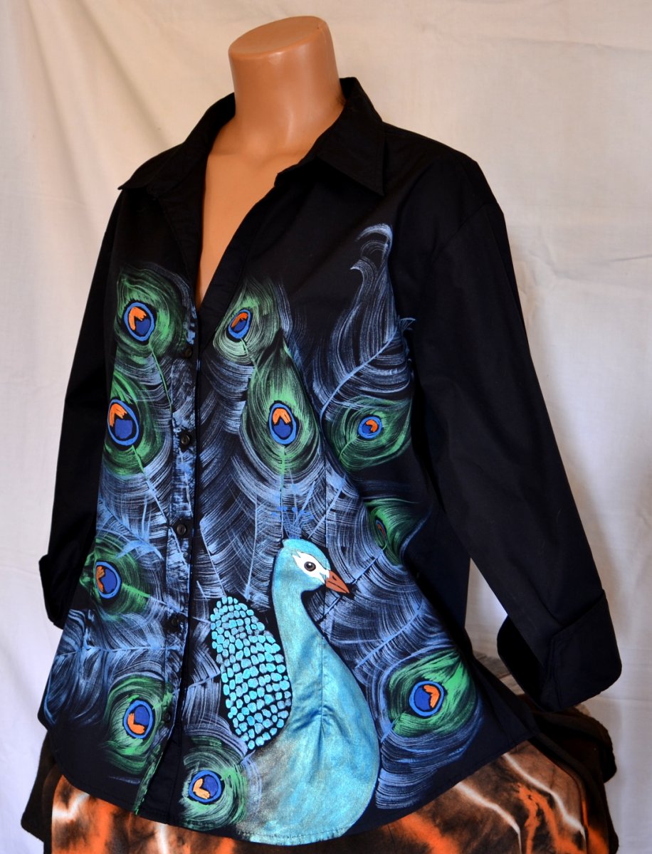 Černá halenka s pávem, 2XL