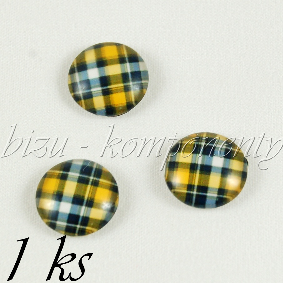 Skleněný kabošon žluto-černý skotský, 12 mm (35 2239)