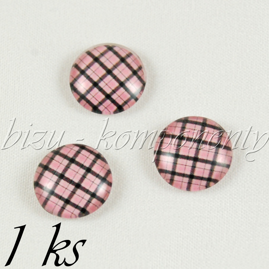 Skleněný kabošon růžovo-černý skotský, 12 mm (35 2334)