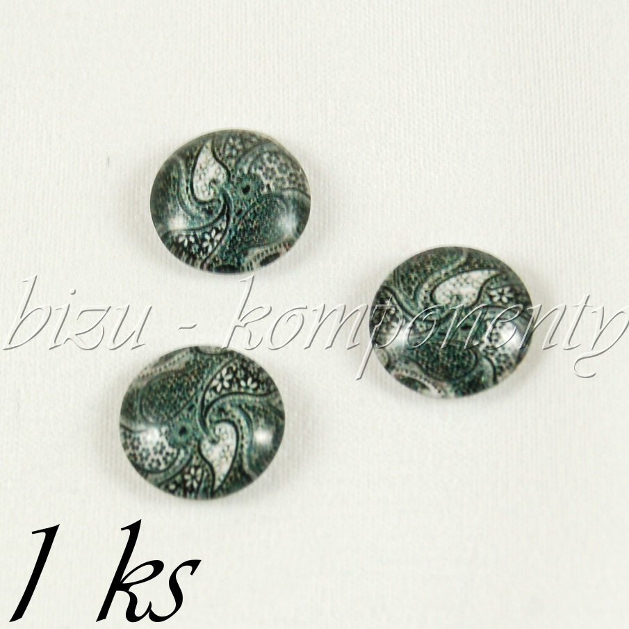 Skleněný kabošon s šedým vzorem, 12 mm (35 2127)