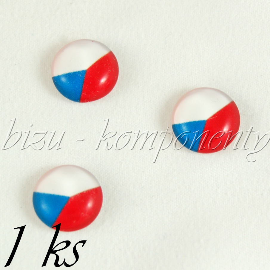 Skleněný kabošon česká vlajka (35 2542), 12 mm