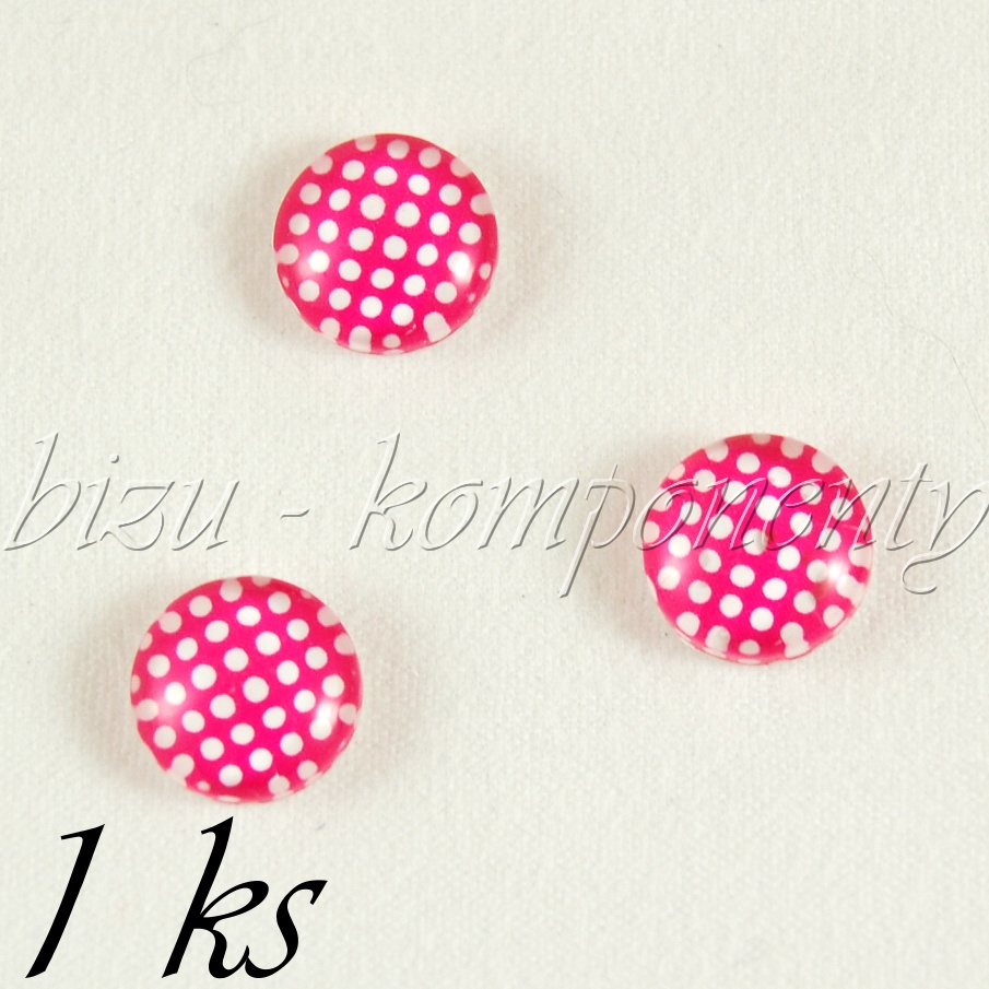 Skleněný kabošon růžový s puntíky, 10 mm (35 2326)
