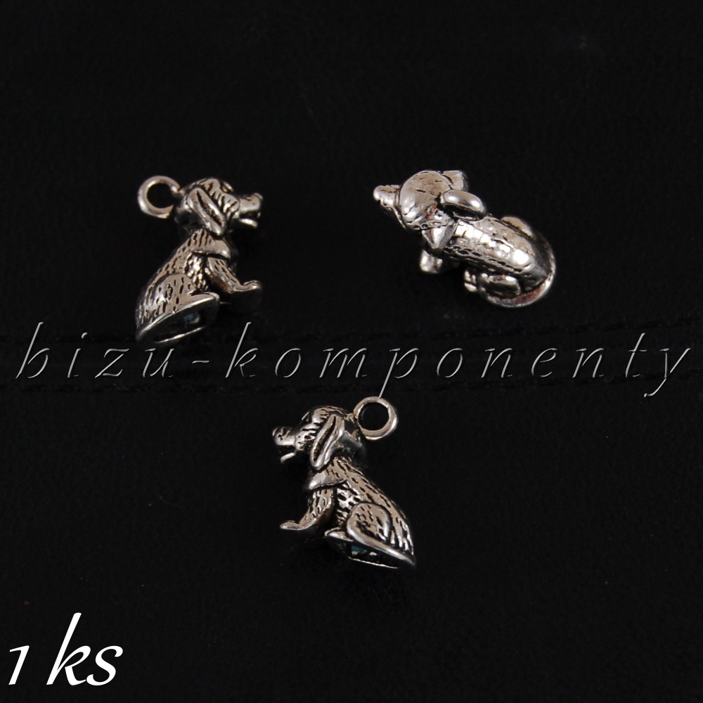 Sedící pejsek 3D - 1ks, stříbrná barva (02 1200)