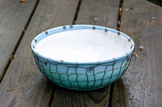Drátovaná keramická mísa – tyrkysová