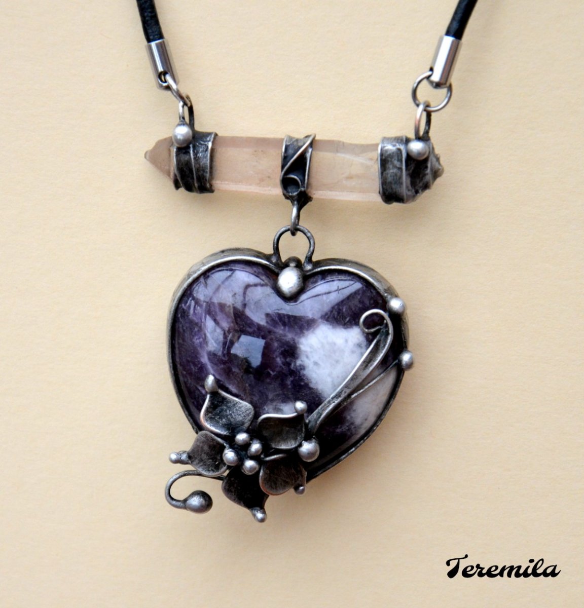 Srdce -  ametyst, křišťál