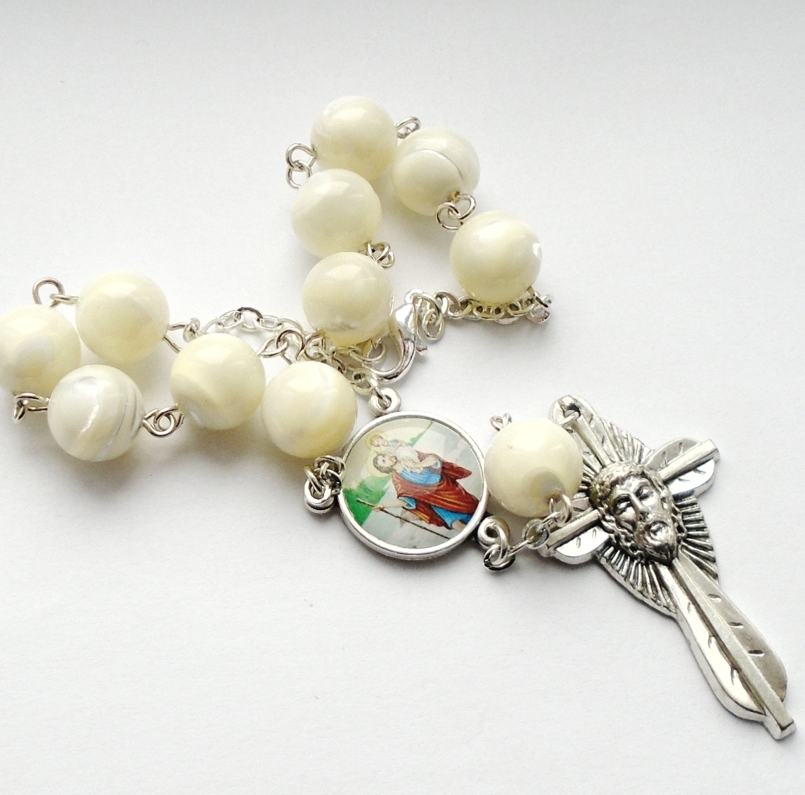 Růženec do auta se Svatým Kryštofem (PERLEŤ)