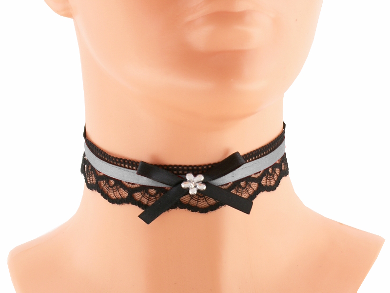 Dámský obojek stříbrný krajkový 01S