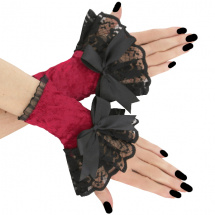 Červené sametové rukavice s krajkou 2J