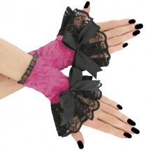 Růžové sametové rukavice s krajkou 1J