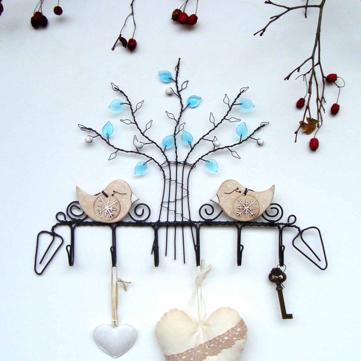 V modré s ptáčky - věšák 6háčků