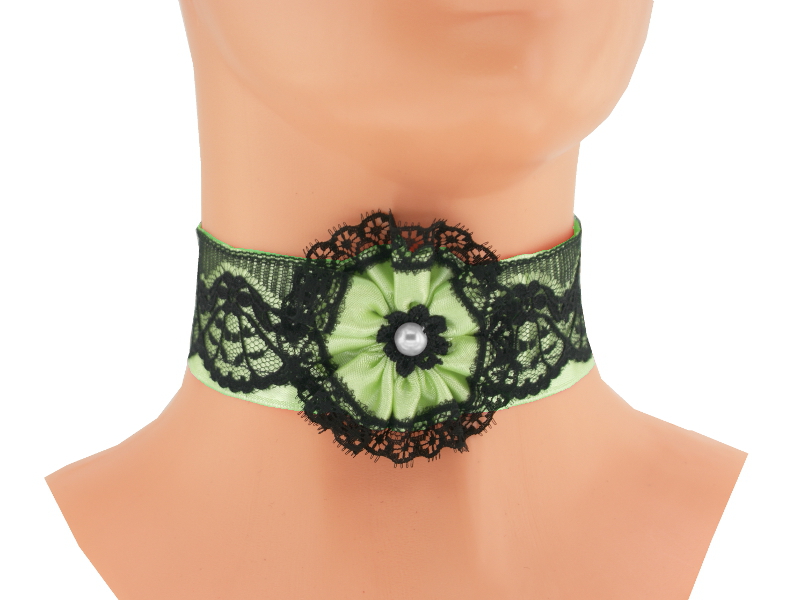 Dámský obojek společenský zelený s krajkou 01S