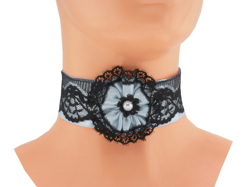 Dámský obojek společenský modrý s krajkou 01S