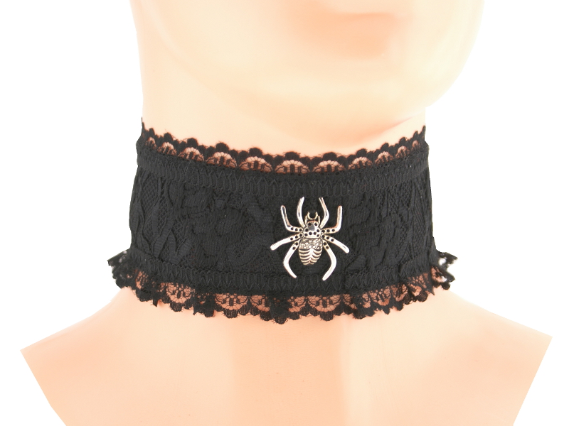 Dámský obojek černý krajkový gothic 0365