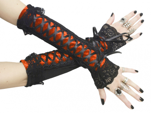 Dámské společenské černo oranžové rukavice 0340 S
