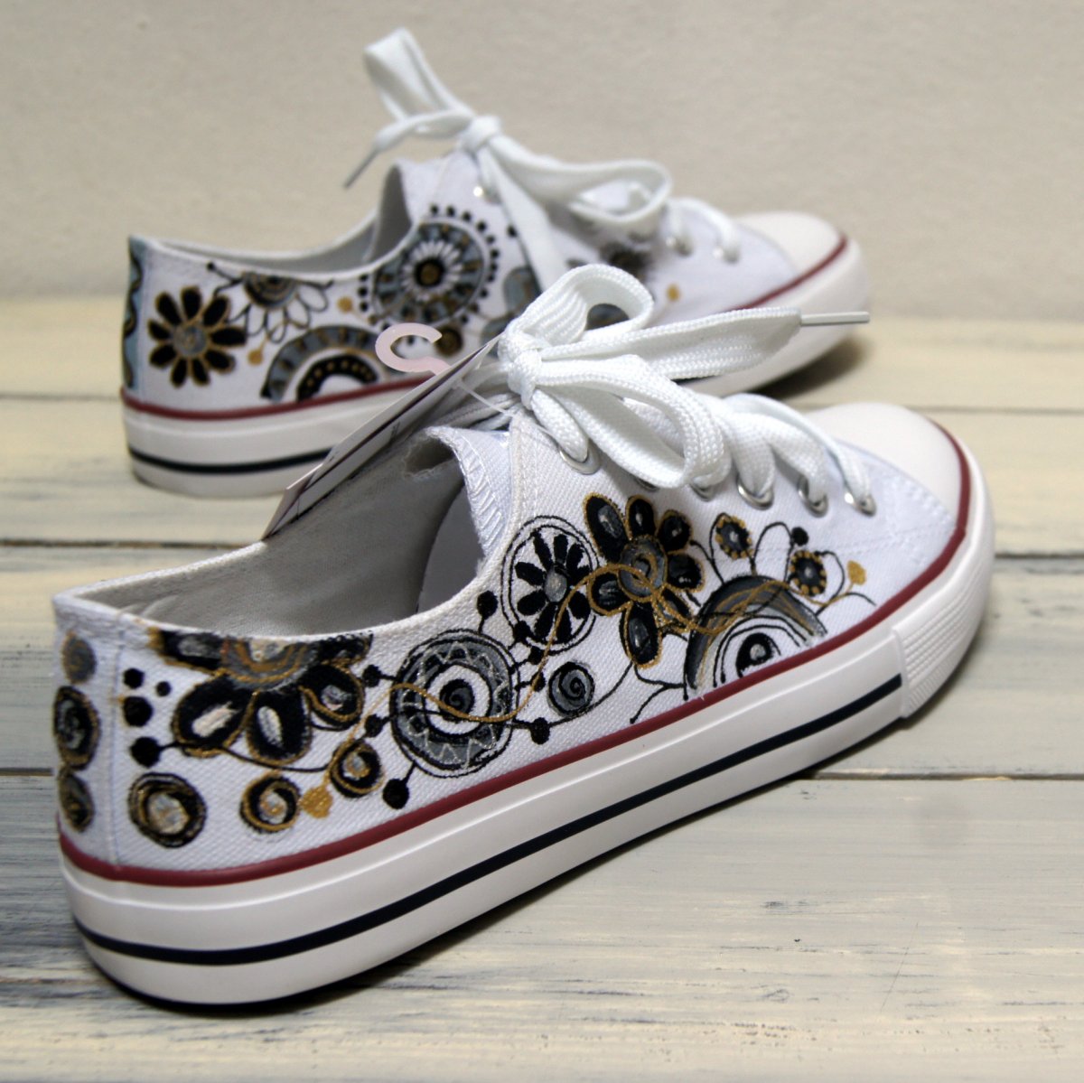 Malované květy v šedé vel.NA OBJ.36-44