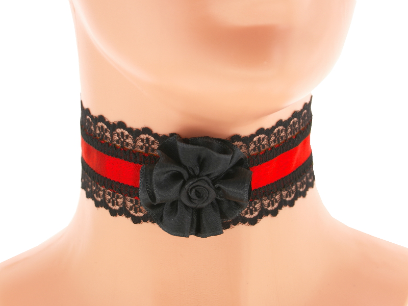 Dámský obojek společenský červený s krajkou 04E